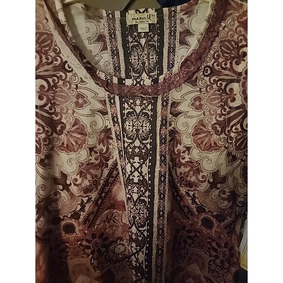 One World Womens XS Lace Floral Geometric Print Tshirt Tunic Top NWT B7 New - Picture 2 of 7